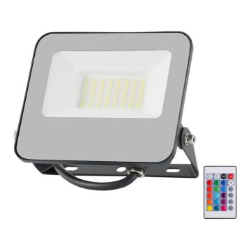 LED RGBW šviesos reguliavimas Prožektoriaus šviestuvas LED/30W/230V IP65 pilka + nuotolinio valdymo pultas