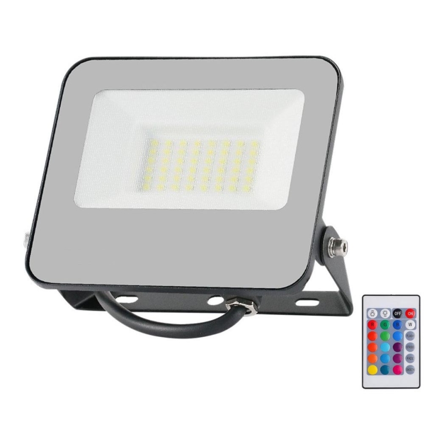 LED RGBW šviesos reguliavimas Prožektoriaus šviestuvas LED/30W/230V IP65 pilka + nuotolinio valdymo pultas
