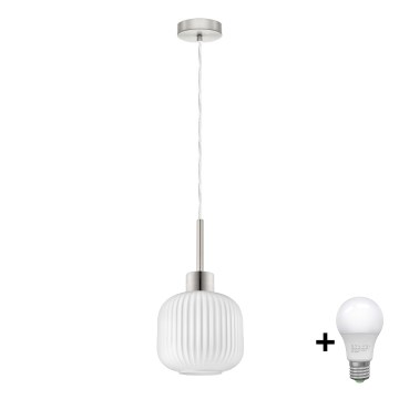 LED-riippuvalaisin HARMA 1xE27/60W/230V, skersmuo 20 cm, matinis chromas/balta