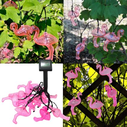 LED Saulės Dekoratyvinė girlianda 10xLED/1,2V 300 mAh 3,8 m IP44 flamingas