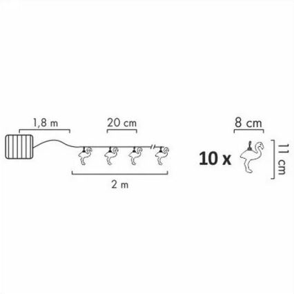 LED Saulės Dekoratyvinė girlianda 10xLED/1,2V 300 mAh 3,8 m IP44 flamingas