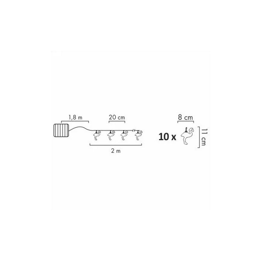 LED Saulės Dekoratyvinė girlianda 10xLED/1,2V 300 mAh 3,8 m IP44 flamingas