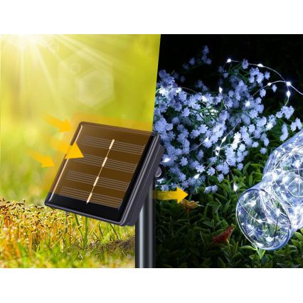 LED Saulės dekoratyvinė girlianda 200xLED/1,2V 800 mAh 12 m IP44 juoda