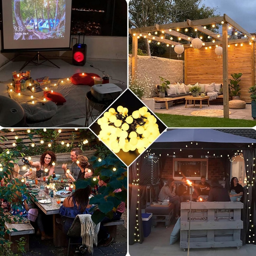 LED Saulės dekoratyvinė girlianda 30xLED/8 funkcijos 500 mAh 6,5 m IP67 šiltoji balta