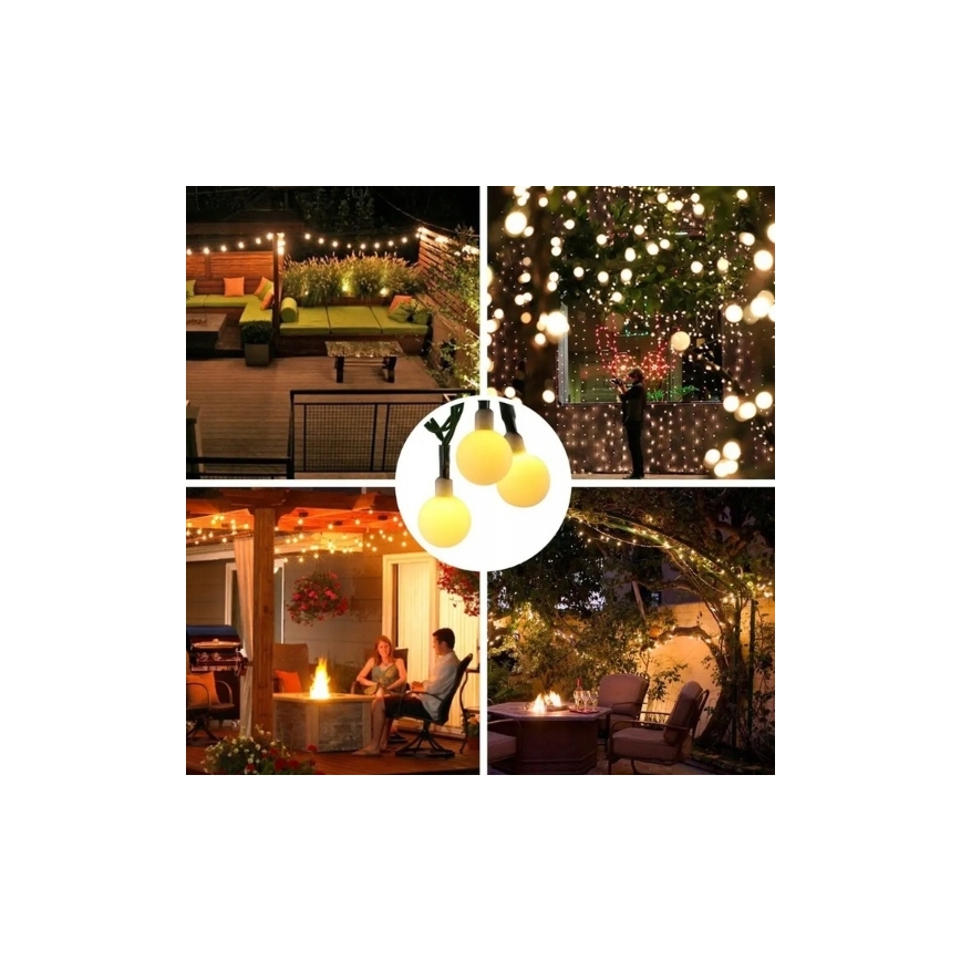 LED saulės dekoratyvinė girlianda 50 LED/8 funkcijų 500 mAh 9,5 m IP67 šiltai balta