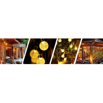 LED saulės dekoratyvinė girlianda, 50 LED / 8 režimai, 500 mAh, 9,5 m, IP67, šiltai balta