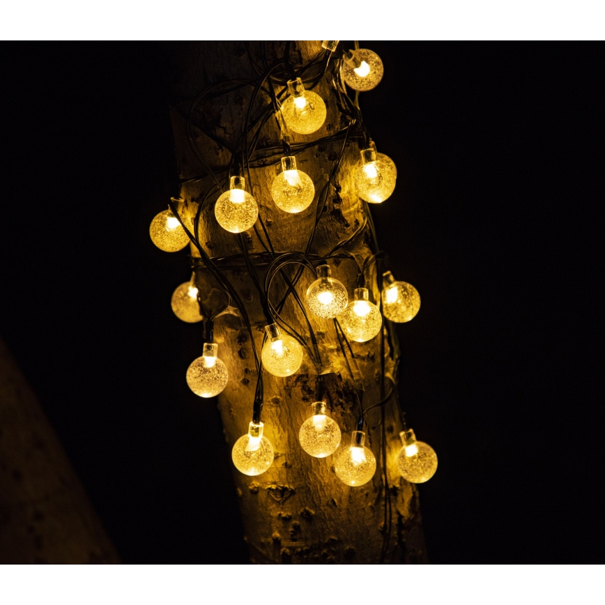 LED Saulės Dekoratyvinė girlianda BUBBLE GLASS 20xLED/8 funkcijos 4,85 m 600 mAh IP44 šilta balta