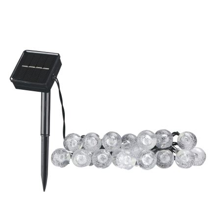 LED Saulės Dekoratyvinė girlianda BUBBLE GLASS 20xLED/8 funkcijos 4,85 m 600 mAh IP44 šilta balta