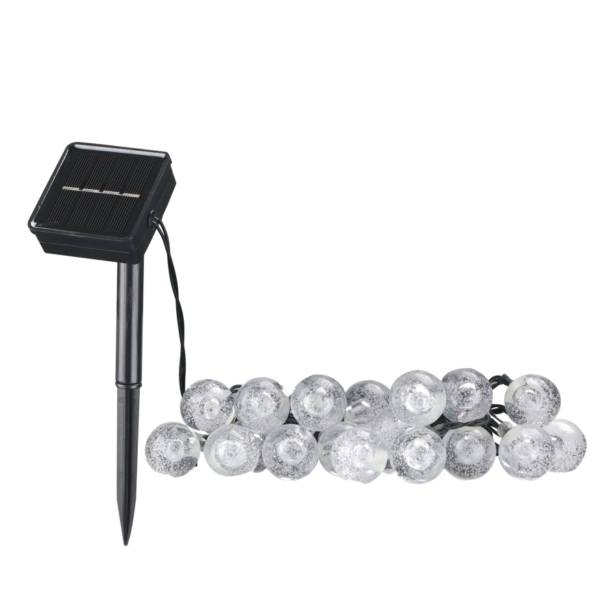 LED Saulės Dekoratyvinė girlianda BUBBLE GLASS 20xLED/8 funkcijos 4,85 m 600 mAh IP44 šilta balta