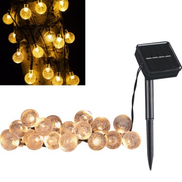 LED Saulės Dekoratyvinė girlianda BUBBLE GLASS 20xLED/8 funkcijos 4,85 m 600 mAh IP44 šilta balta