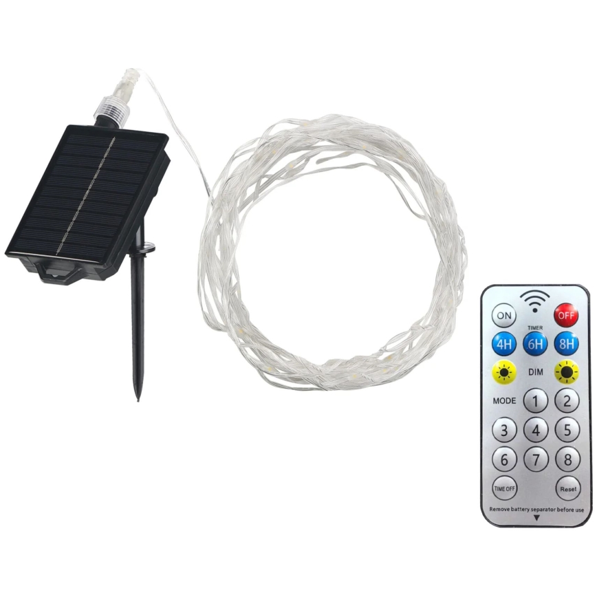LED Saulės Dekoratyvinė girlianda LED/3,7V 1800 mAh 10 m IP44 + nuotolinio valdymo pultas