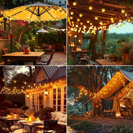 LED saulės energija maitinama dekoratyvinė girlianda, 30 LED / 8 funkcijų, 500 mAh, 6,5 m, IP67, šiltai balta