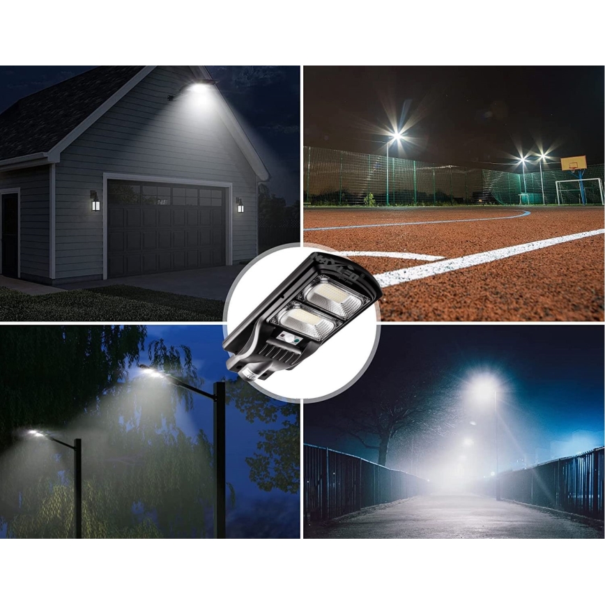 LED Pritemdoma saulės energijos gatvės lempa su jutikliu LED/120W/6V 6500K IP65 juoda + nuotolinio valdymo pultas