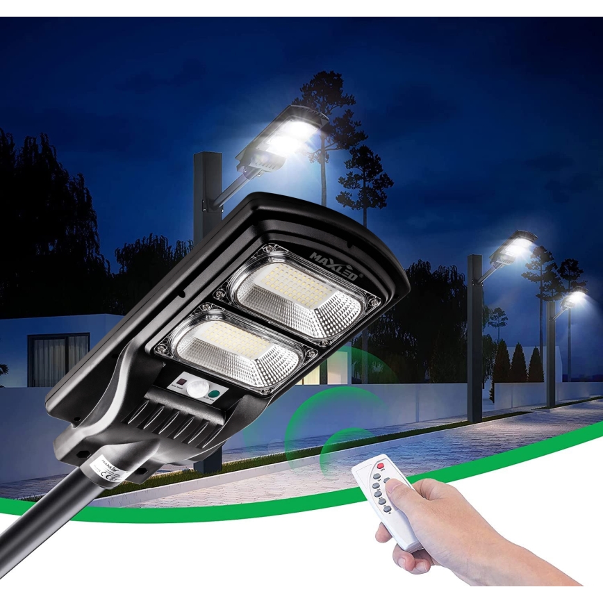 LED Pritemdoma saulės energijos gatvės lempa su jutikliu LED/120W/6V 6500K IP65 juoda + nuotolinio valdymo pultas