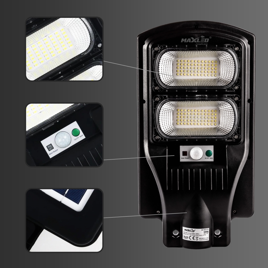 LED Pritemdoma saulės energijos gatvės lempa su jutikliu LED/120W/6V 6500K IP65 juoda + nuotolinio valdymo pultas
