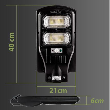 LED Pritemdoma saulės energijos gatvės lempa su jutikliu LED/120W/6V 6500K IP65 juoda + nuotolinio valdymo pultas