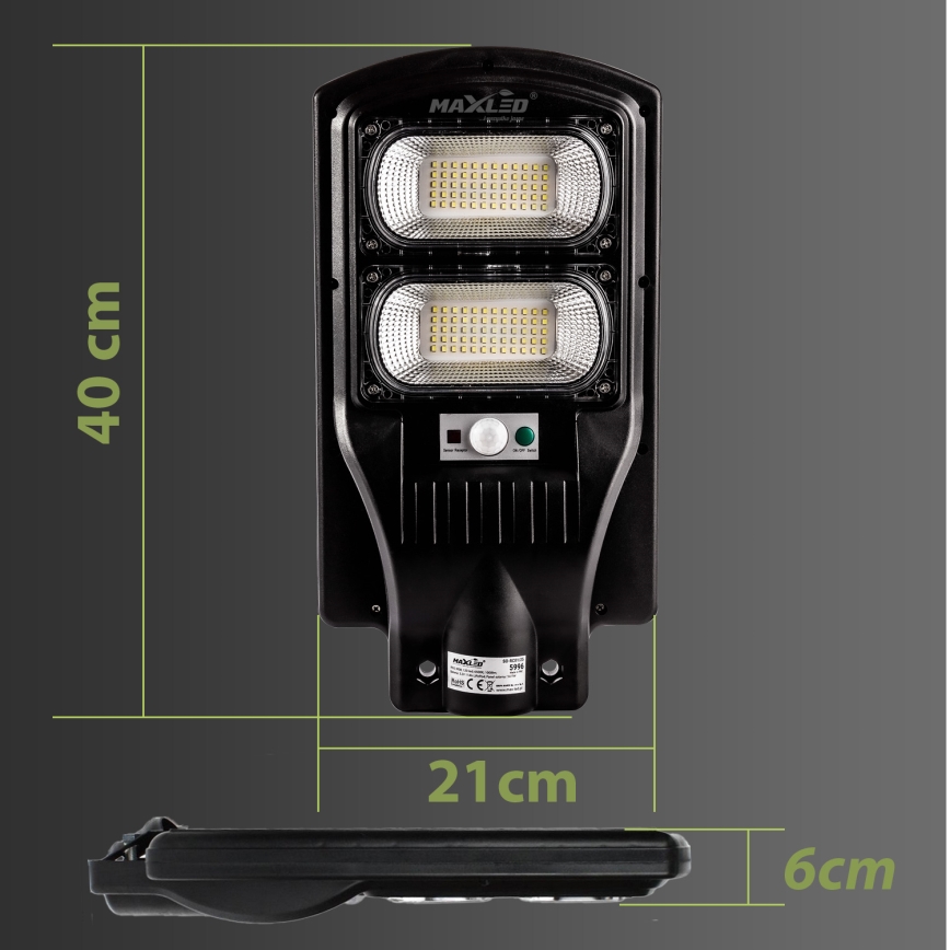 LED Pritemdoma saulės energijos gatvės lempa su jutikliu LED/120W/6V 6500K IP65 juoda + nuotolinio valdymo pultas