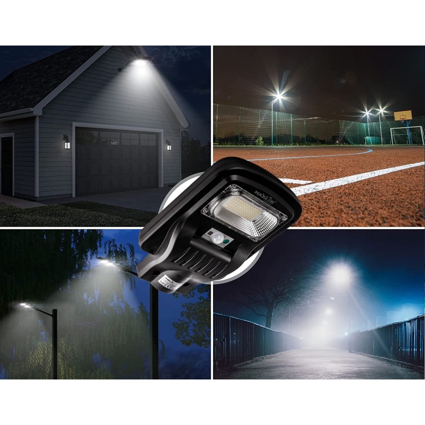 LED Pritemdoma saulės energijos gatvės lempa su jutikliu LED/150W/6V 6500K IP65 juoda + nuotolinio valdymo pultas