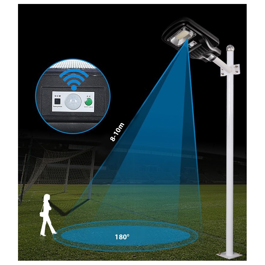 LED Pritemdoma saulės energijos gatvės lempa su jutikliu LED/150W/6V 6500K IP65 juoda + nuotolinio valdymo pultas
