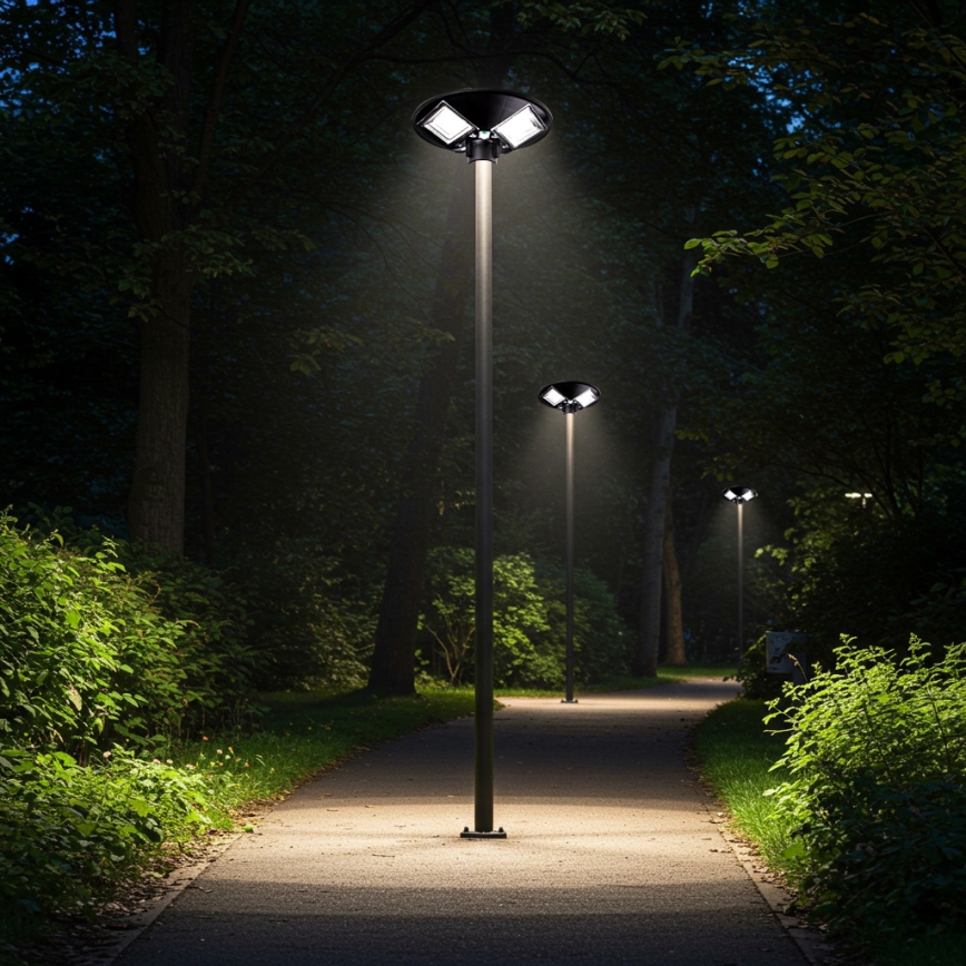 LED Pritemdoma saulės energijos gatvės lempa su jutikliu LED/15W/6V 11000 mAh 6500K IP65 juoda + nuotolinio valdymo pultas