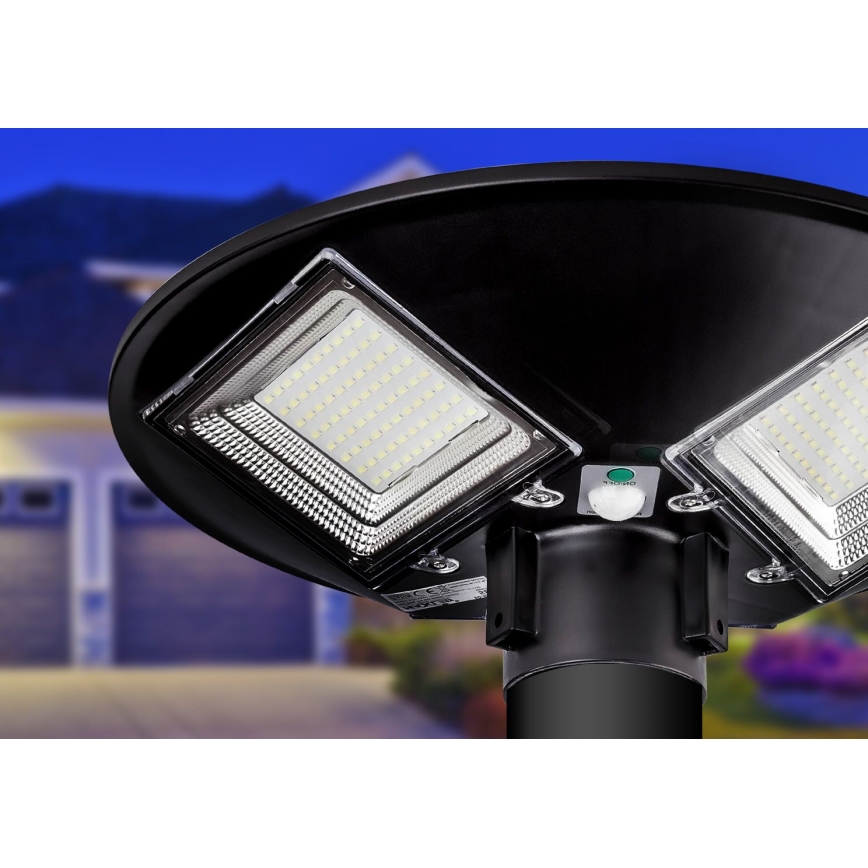 LED Pritemdoma saulės energijos gatvės lempa su jutikliu LED/15W/6V 11000 mAh 6500K IP65 juoda + nuotolinio valdymo pultas