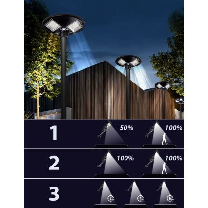 LED Pritemdoma saulės energijos gatvės lempa su jutikliu LED/15W/6V 11000 mAh 6500K IP65 juoda + nuotolinio valdymo pultas
