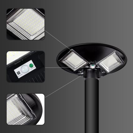 LED Pritemdoma saulės energijos gatvės lempa su jutikliu LED/15W/6V 11000 mAh 6500K IP65 juoda + nuotolinio valdymo pultas