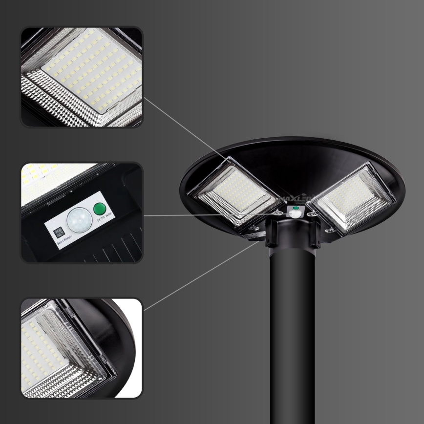 LED Pritemdoma saulės energijos gatvės lempa su jutikliu LED/15W/6V 11000 mAh 6500K IP65 juoda + nuotolinio valdymo pultas
