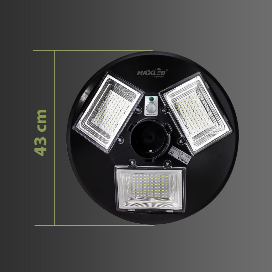 LED Pritemdoma saulės energijos gatvės lempa su jutikliu LED/15W/6V 11000 mAh 6500K IP65 juoda + nuotolinio valdymo pultas