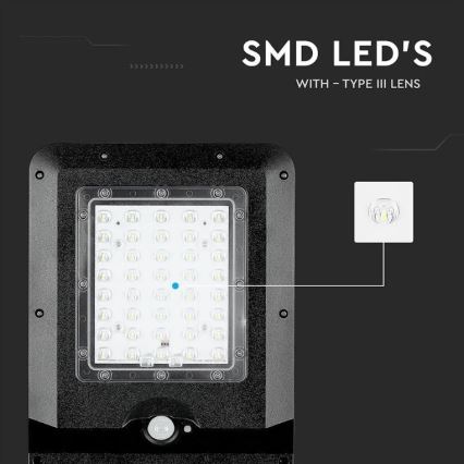 LED Saulės energijos gatvės lempa su jutikliu LED/15W/7,4V 6000K IP65 10800 mAh