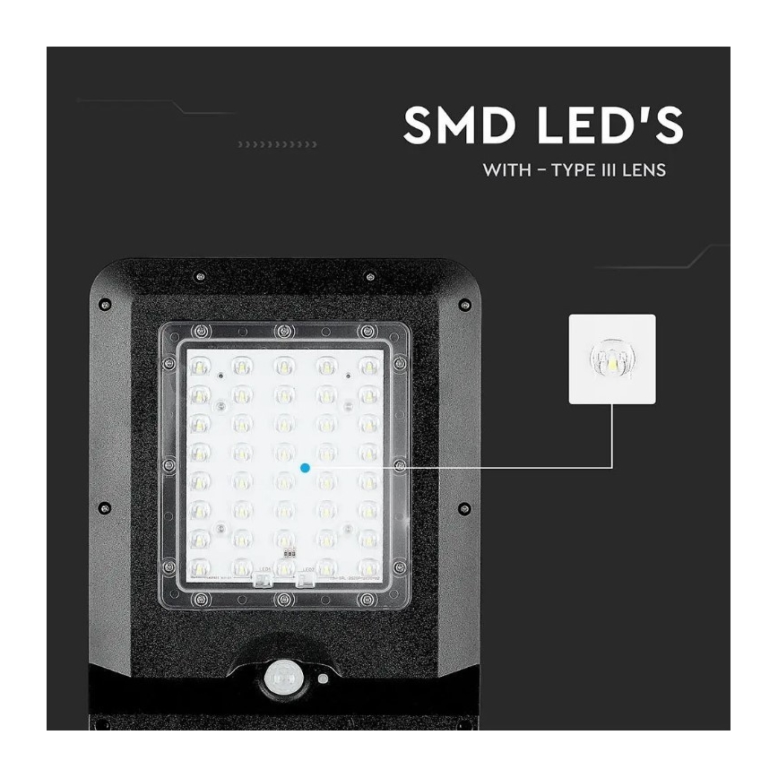 LED Saulės energijos gatvės lempa su jutikliu LED/15W/7,4V 6000K IP65 10800 mAh