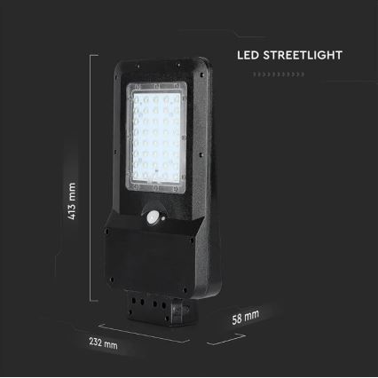 LED Saulės energijos gatvės lempa su jutikliu LED/15W/7,4V 6000K IP65 10800 mAh
