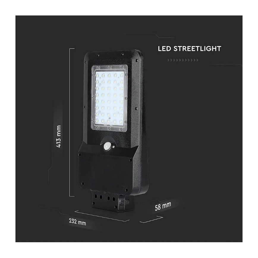 LED Saulės energijos gatvės lempa su jutikliu LED/15W/7,4V 6000K IP65 10800 mAh