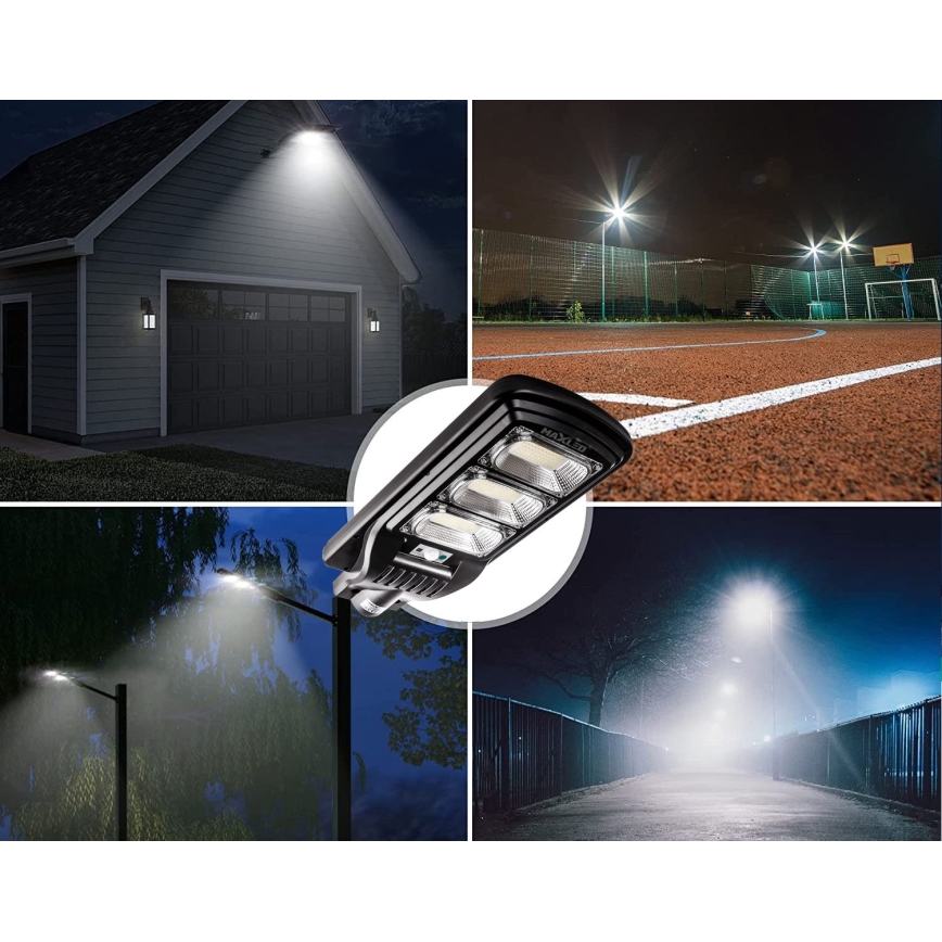 LED Pritemdoma saulės energijos gatvės lempa su jutikliu LED/180W/6V 6500K IP65 juoda + nuotolinio valdymo pultas