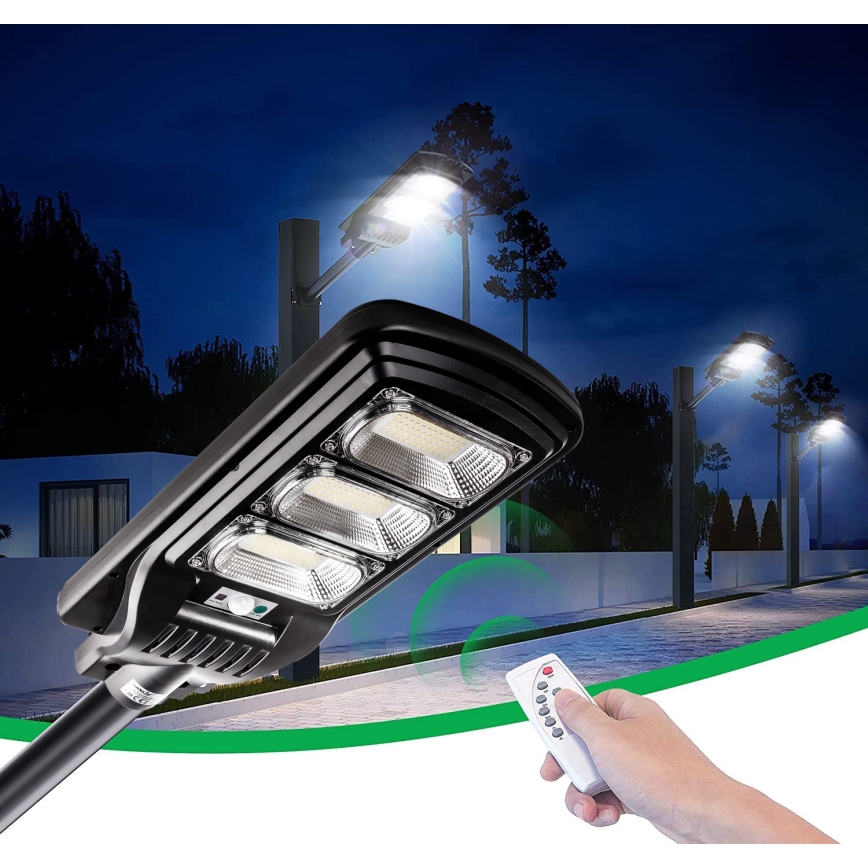 LED Pritemdoma saulės energijos gatvės lempa su jutikliu LED/180W/6V 6500K IP65 juoda + nuotolinio valdymo pultas