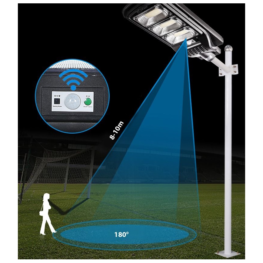 LED Pritemdoma saulės energijos gatvės lempa su jutikliu LED/180W/6V 6500K IP65 juoda + nuotolinio valdymo pultas