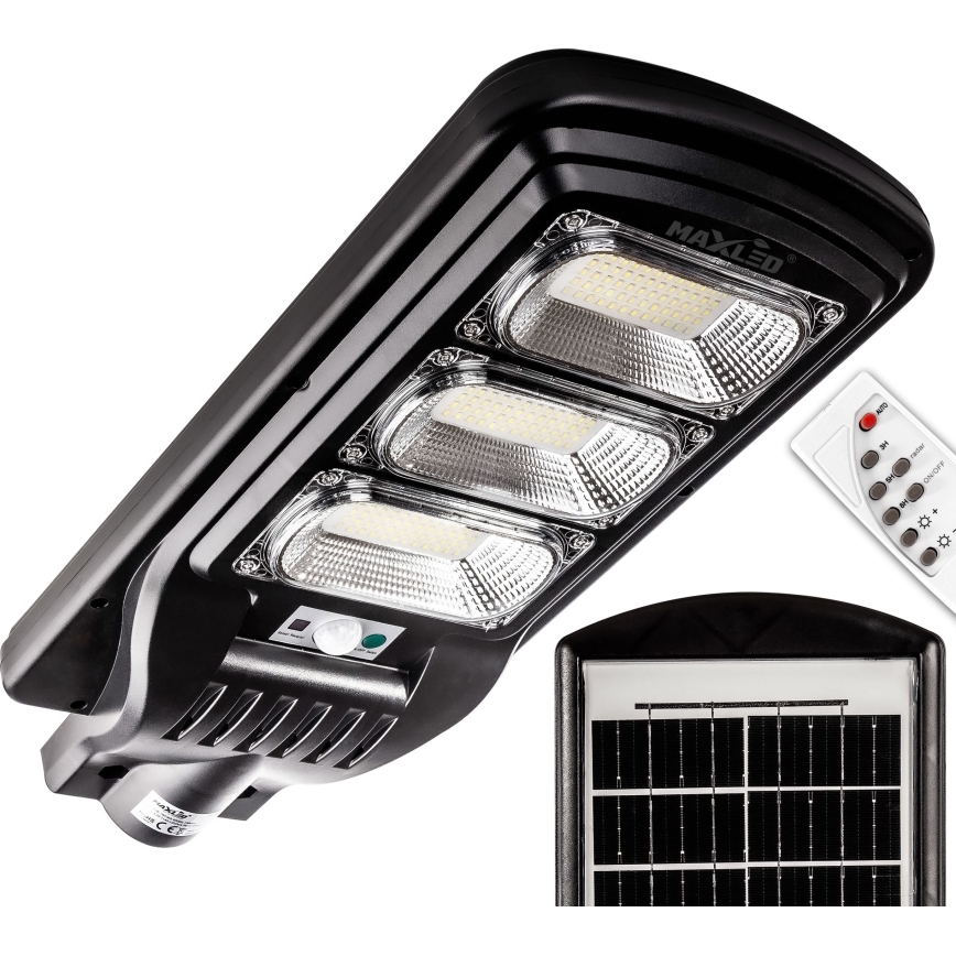 LED Pritemdoma saulės energijos gatvės lempa su jutikliu LED/180W/6V 6500K IP65 juoda + nuotolinio valdymo pultas