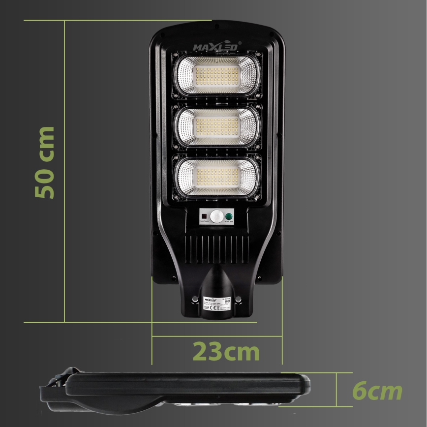LED Pritemdoma saulės energijos gatvės lempa su jutikliu LED/180W/6V 6500K IP65 juoda + nuotolinio valdymo pultas