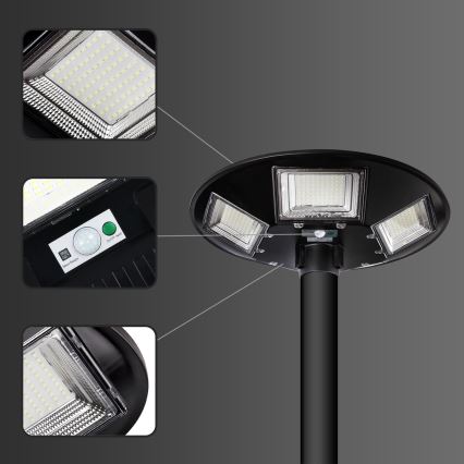 LED Pritemdoma saulės energijos gatvės lempa su jutikliu LED/22W/6V 18000 mAh 6500K IP65 juoda + nuotolinio valdymo pultas