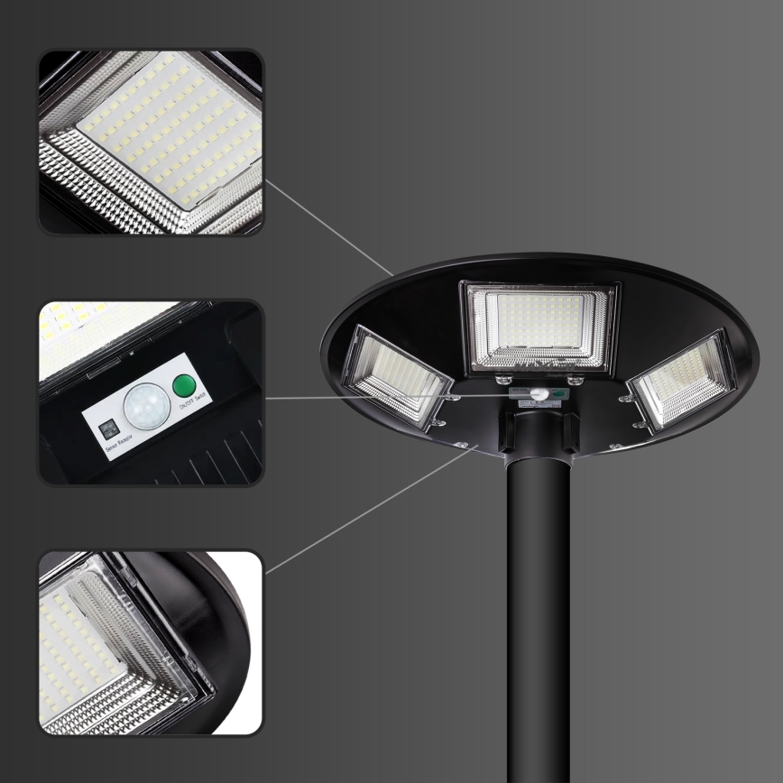 LED Pritemdoma saulės energijos gatvės lempa su jutikliu LED/22W/6V 18000 mAh 6500K IP65 juoda + nuotolinio valdymo pultas