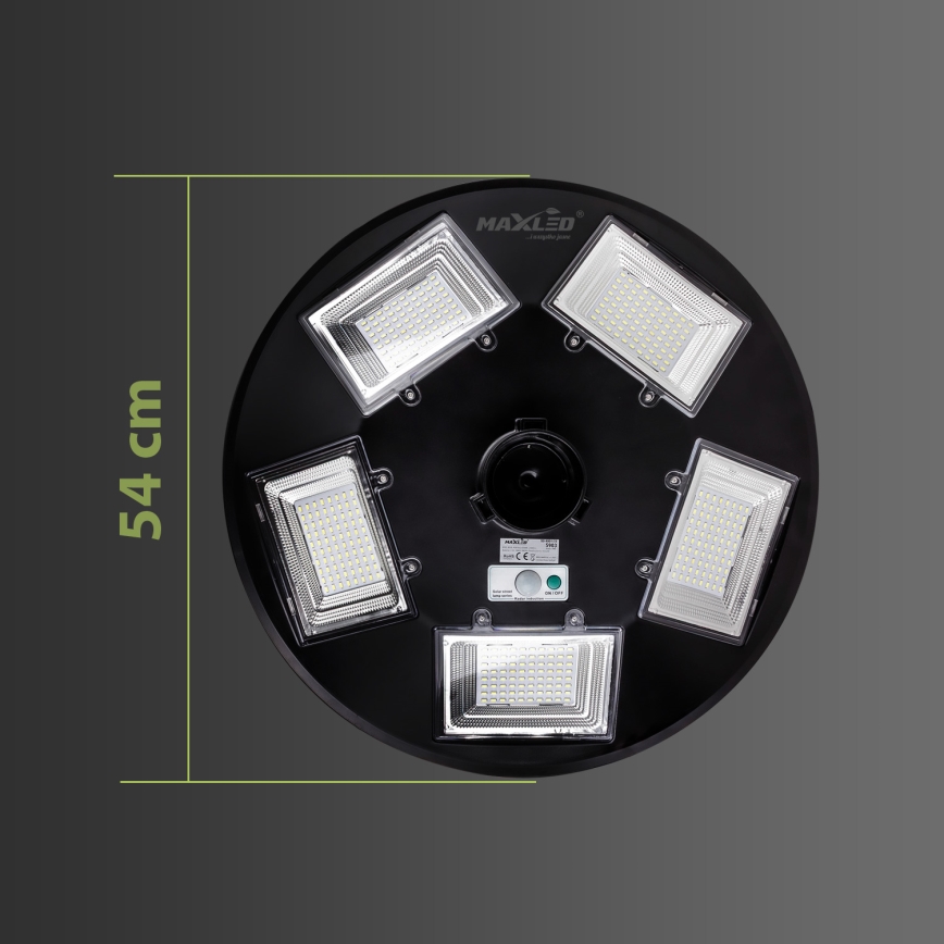 LED Pritemdoma saulės energijos gatvės lempa su jutikliu LED/22W/6V 18000 mAh 6500K IP65 juoda + nuotolinio valdymo pultas