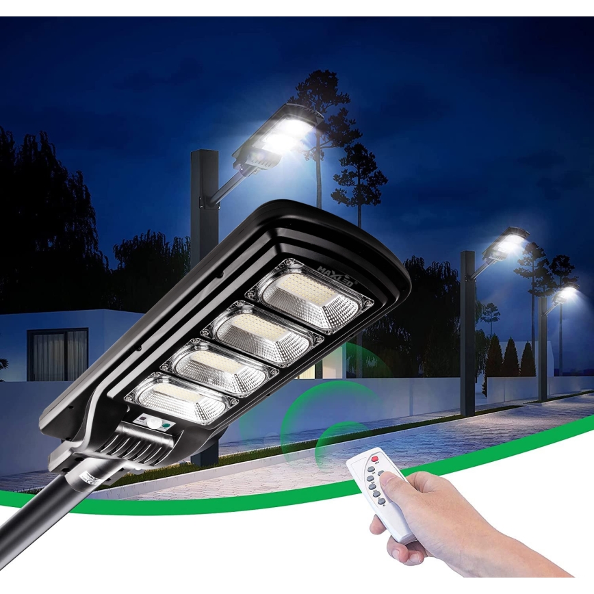 LED Pritemdoma saulės energijos gatvės lempa su jutikliu LED/240W/6V 6500K IP65 juoda + nuotolinio valdymo pultas