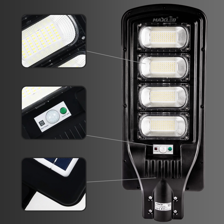 LED Pritemdoma saulės energijos gatvės lempa su jutikliu LED/240W/6V 6500K IP65 juoda + nuotolinio valdymo pultas