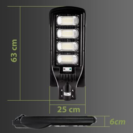 LED Pritemdoma saulės energijos gatvės lempa su jutikliu LED/240W/6V 6500K IP65 juoda + nuotolinio valdymo pultas