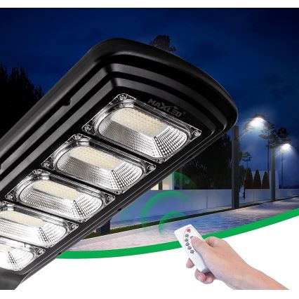 LED Pritemdoma saulės energijos gatvės lempa su jutikliu LED/300W/6V 6500K IP65 juoda + nuotolinio valdymo pultas