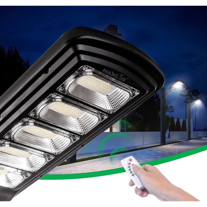 LED Pritemdoma saulės energijos gatvės lempa su jutikliu LED/300W/6V 6500K IP65 juoda + nuotolinio valdymo pultas