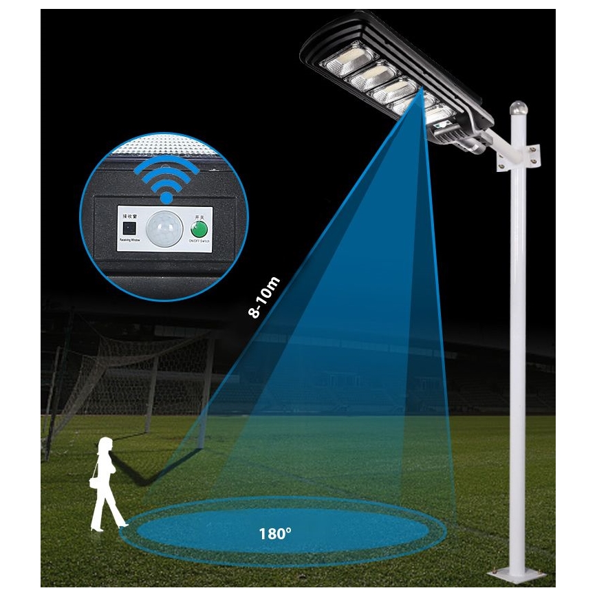 LED Pritemdoma saulės energijos gatvės lempa su jutikliu LED/300W/6V 6500K IP65 juoda + nuotolinio valdymo pultas
