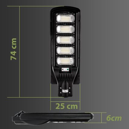 LED Pritemdoma saulės energijos gatvės lempa su jutikliu LED/300W/6V 6500K IP65 juoda + nuotolinio valdymo pultas