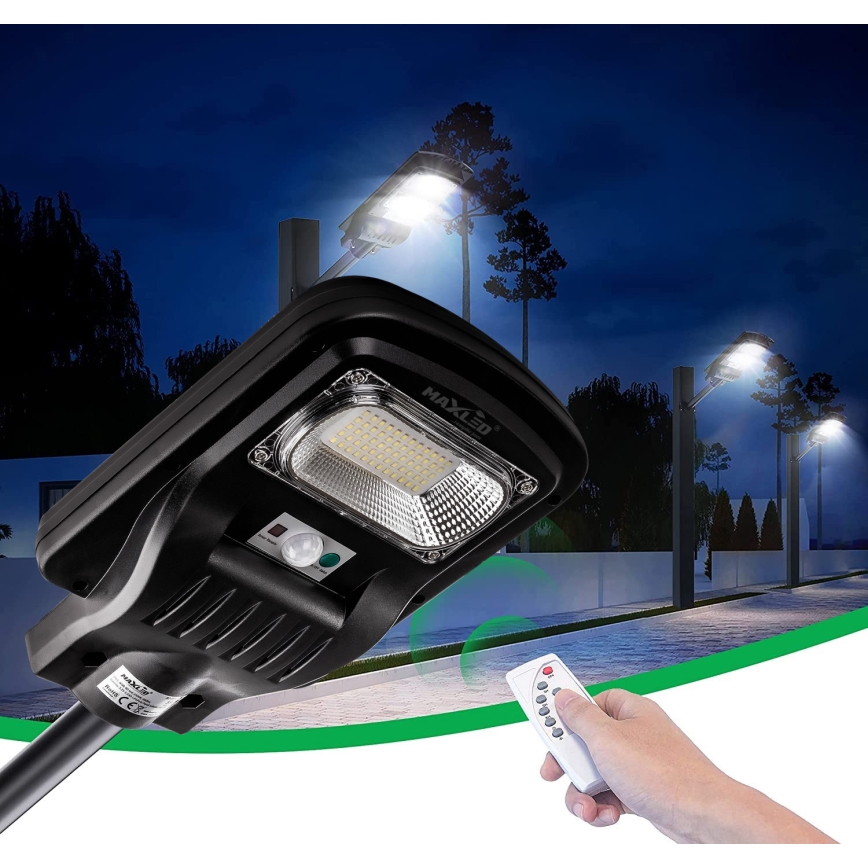 LED Pritemdoma saulės energijos gatvės lempa su jutikliu LED/60W/6V 5500 mAh 6500K IP65 juoda + nuotolinio valdymo pultas