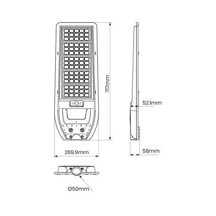 LED saulės energijos gatvės lempa VIA 200W/20000 mAh 3,2V 6000K IP54 + nuotolinio valdymo pultas